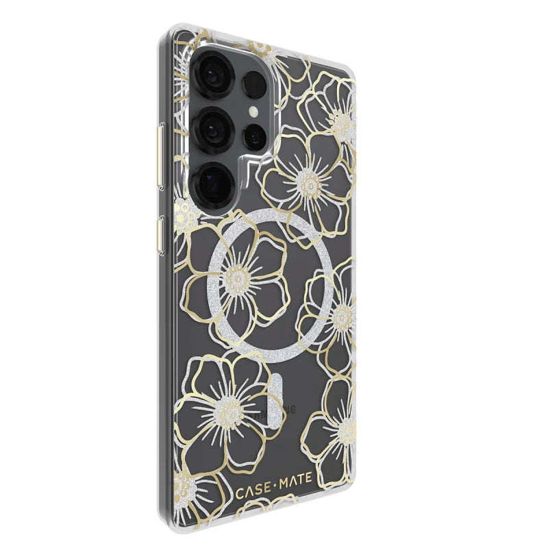 Case-Mate Floral Gems Case For Samsung Galaxy S25 Ultra - Gold w/ Magnet - Clear/ Gold