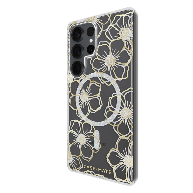Case-Mate Floral Gems Case For Samsung Galaxy S25 Ultra - Gold w/ Magnet - Clear/ Gold