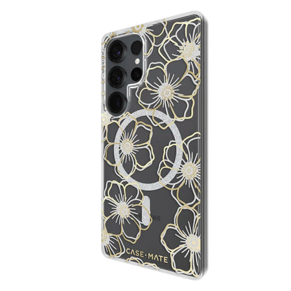 Case-Mate Floral Gems Case For Samsung Galaxy S25 Ultra - Gold w/ Magnet - Clear/ Gold