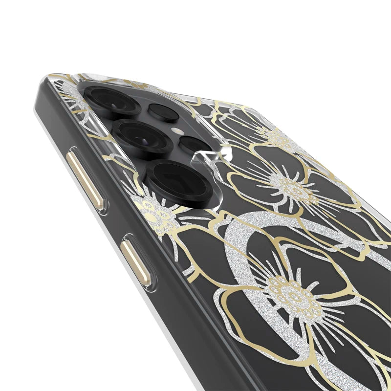 Case-Mate Floral Gems Case For Samsung Galaxy S25 Ultra - Gold w/ Magnet - Clear/ Gold