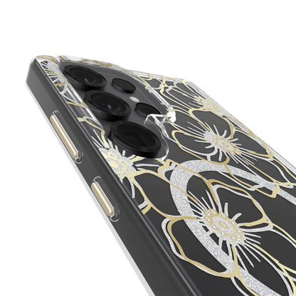 Case-Mate Floral Gems Case For Samsung Galaxy S25 Ultra - Gold w/ Magnet - Clear/ Gold